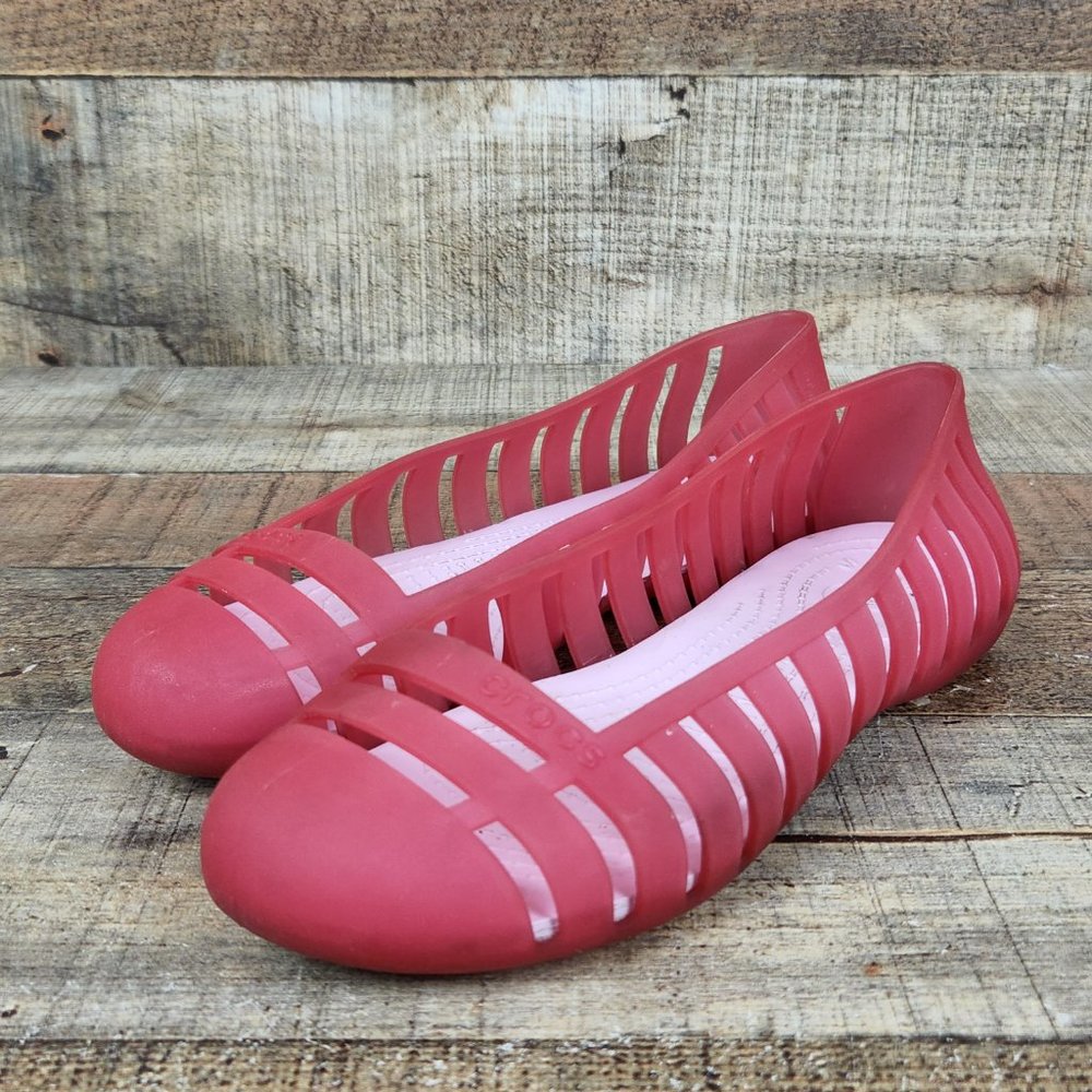 Crocs Adrina II Jelly Flat Women 5 Pink Slip On Sandal Cutout Design Waterproof - Picture 3 of 9